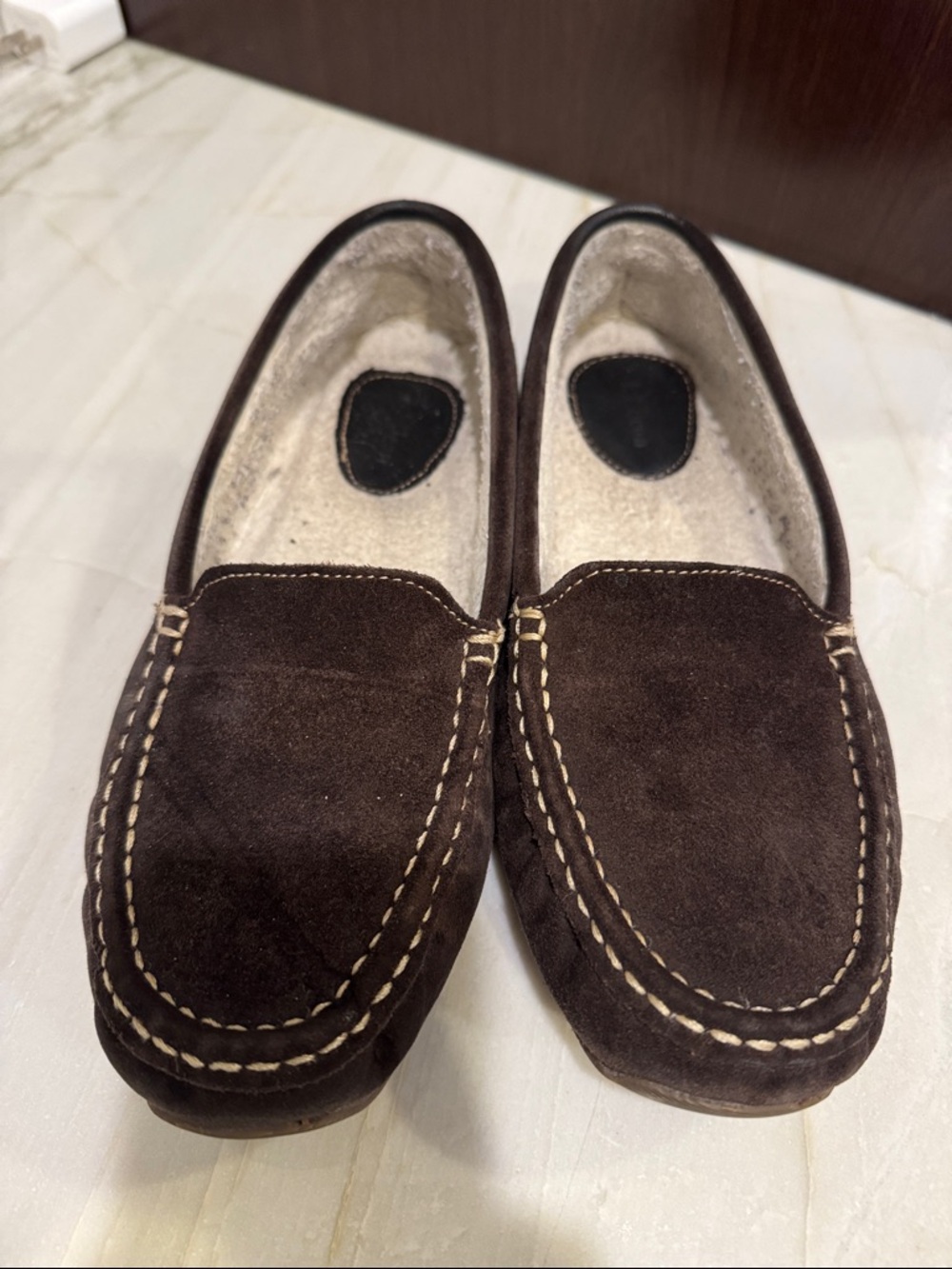 LL Bean Women’s Brown Suede Slip-On Fleece Slippers 9